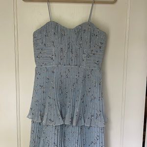 Self Portrait Pleated Tiered Blue Dress